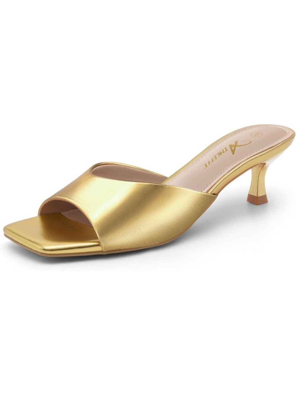 Women's Gold Sandals Square Open Toe Low Heels Comfortable Kitten Heels Shoes